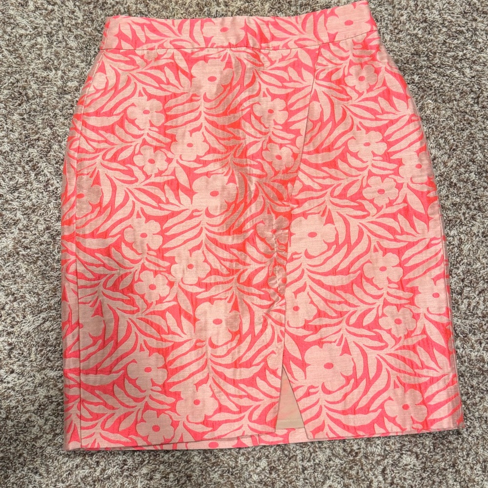 J. Crew Coral Floral Pencil Skirt